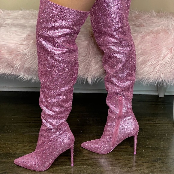 Steve Madden Shoes Rhinestone Embellished Striking Pink Tall Boots Poshmark